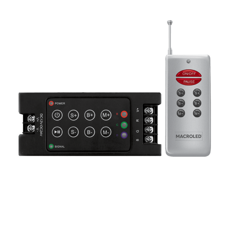 Controlador LED RGB negro por radiofrecuencia 360W y control remoto gris - Macroled