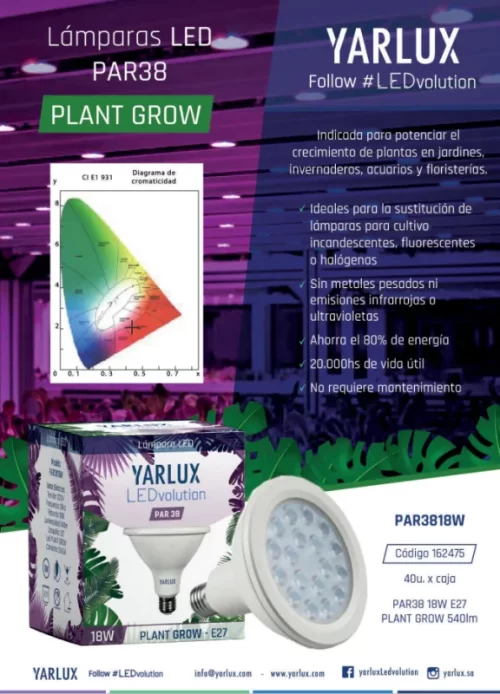 Lámpara LED 18W Par 38 para Crecimiento Canabis Yarlux - Imagen 2