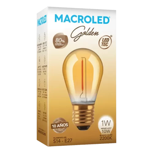 Lámpara LED 1W E27 Golden Retro Filamento Macroled - Imagen 2
