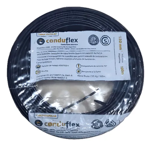 Cable Unipolar 1x6.00 Mm X 100 M Conduflex