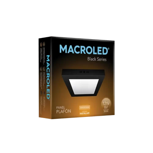 Plafón LED 12W Negro Cuadrado Cálido Macroled - Imagen 2
