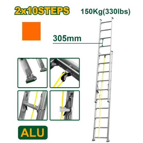 Escalera Extensible 2x10 Escal Aluminio 5180mm 150kg Jadever