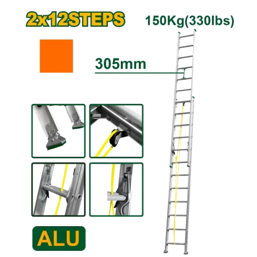 Escalera Extensible 2x12 Escal Aluminio 6400mm 150kg Jadever
