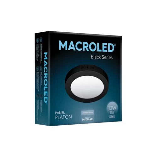 Plafón LED 12W Negro Redondo Frío Macroled