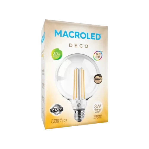 Lámpara LED 8W Globo 125 Filamento Dimerizable E27 Macroled - Imagen 2
