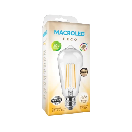 Lámpara LED 8W Pera Filamento Dimerizable E27 2700k Macroled - Imagen 2